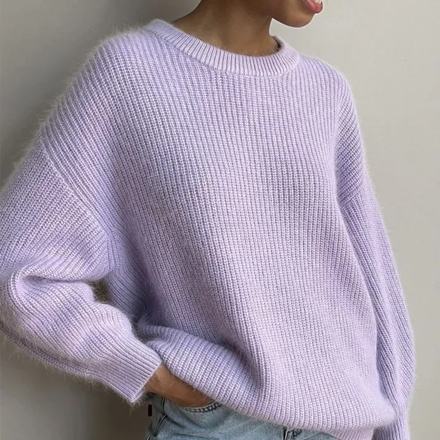 Warm Ladies Sweater Women Knitwear Knitted Sweaters - Purple