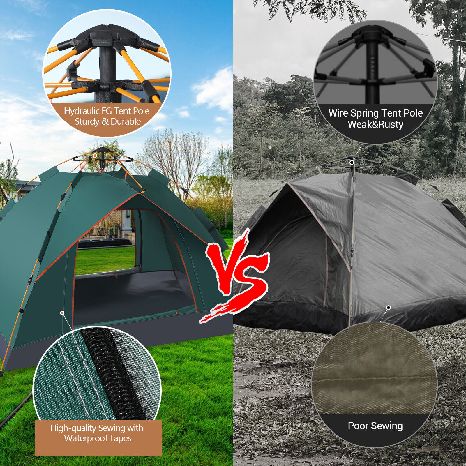 3-4 Man Automatic Instant Double Layer -Up Camping Tent Waterproof Outdoor 13