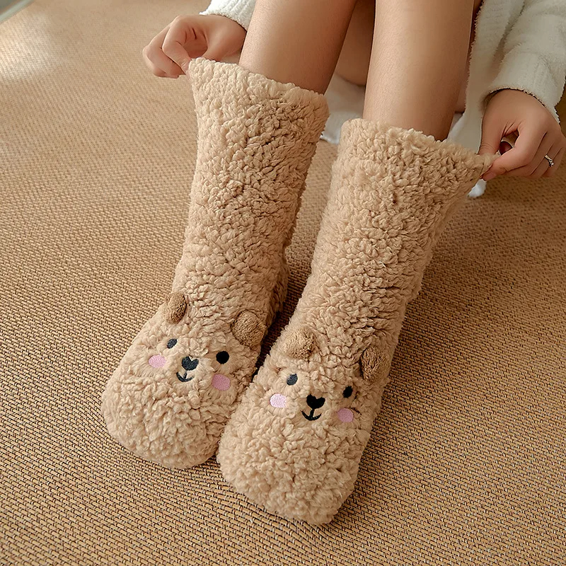 Cartoon Winter Fuzzy Dog Slipper Socks For Women - Thick Polyester Fleece - Soft and Warm Home Socks - Christmas Gift