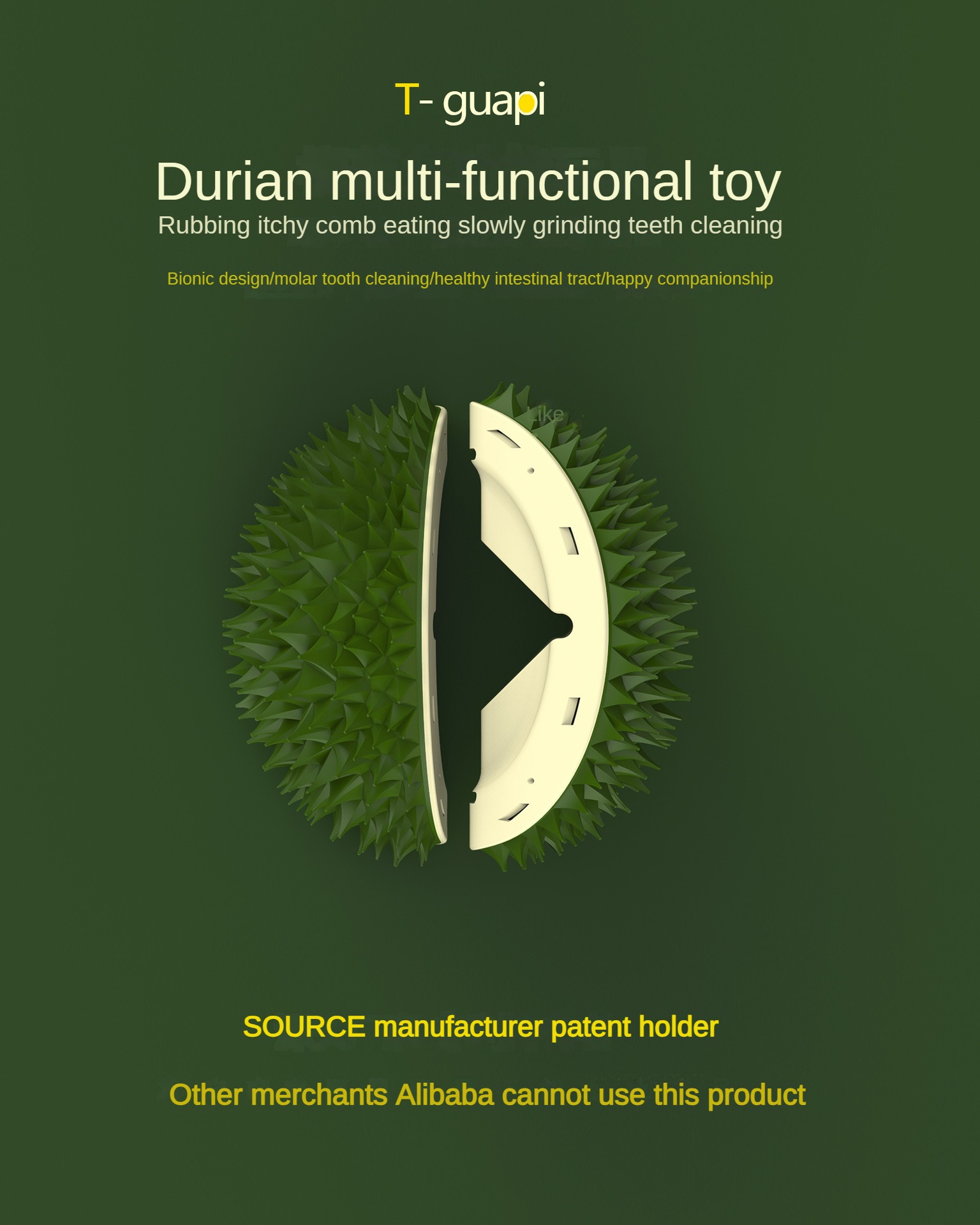 Durian Cat Brush, Dog Cat Self Groomer, Wall Corner Scratcher Massage Combs Durian Shape Molars Eat Slowly Toys Multifunctional Scratch Massager Tool Pets Clean Teeth Healthy Toys