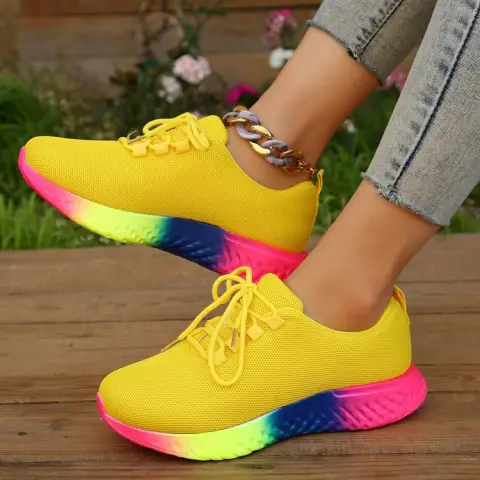 Lace-up Mesh Shoes with Rainbow Sole Design Fashion Walking
