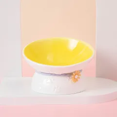 Single Bowl Anti Overturning Shelf Neck Guard Pet Supplies Food Bowl - Yellow - View 1