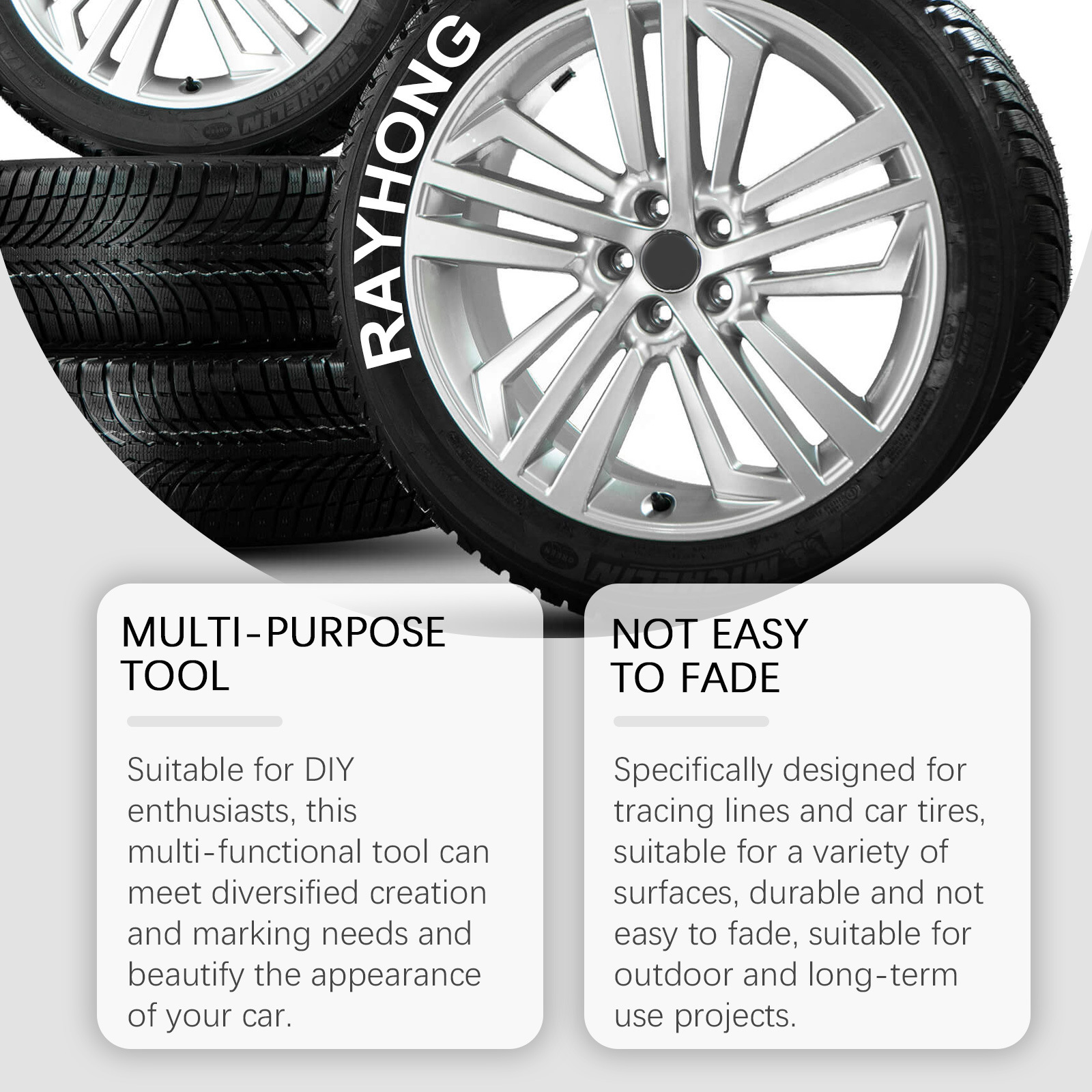 Rayhong White Car Tire Paint Markers, Multi-color Long-lasting Coloring, Personalized Creative DIY Oil-based Markers. 4