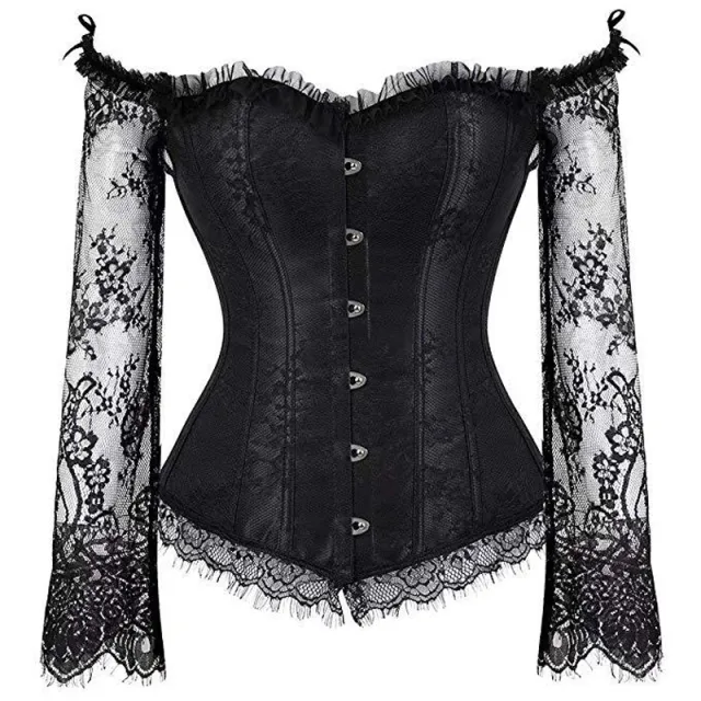 Women's Vintage Corset Top With Lace Long Sleeves, Off Shoulder Sexy Laced Blouse For Party And Date Night Black - Shop at LoveMi