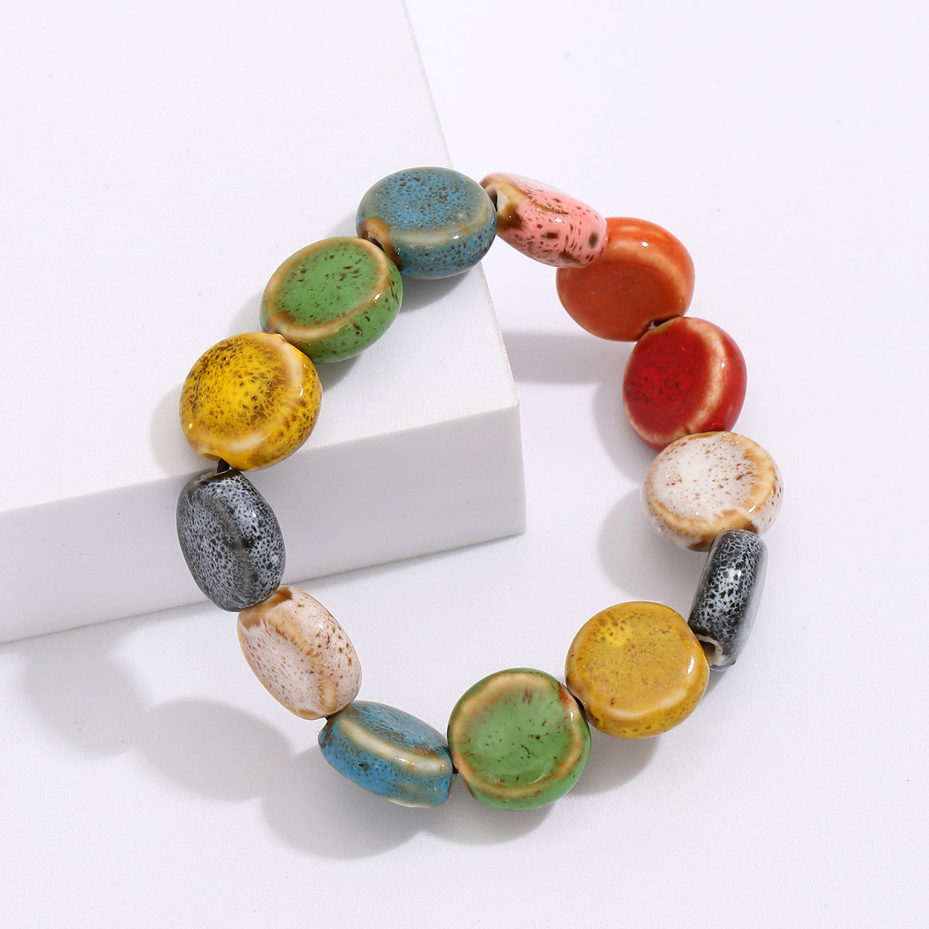 Ceramic Jewelry Fashion Flower Glaze Bead Ethnic Bracelet Multicolor Fashion Ceramic Color Bead Flat