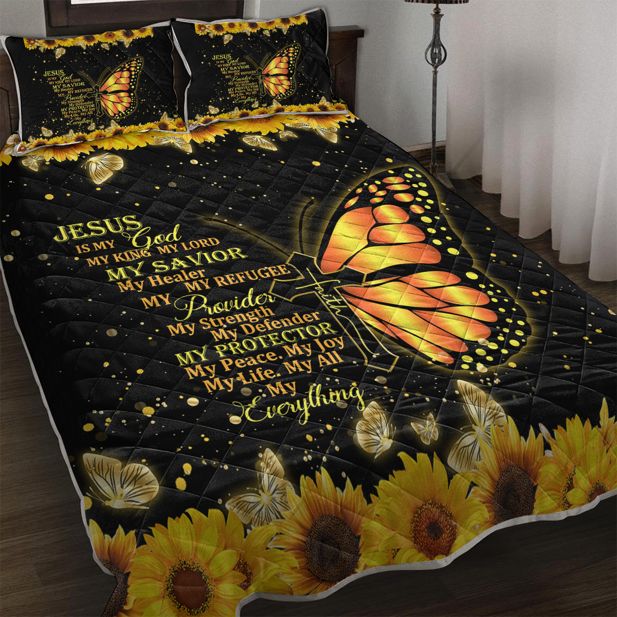 Butterfly And Sunflower Pattern Pet Theme Quilt Set Soft And Warm Bedding Set, Including 1 Quilt And 2 Pillowcases For Home Bedroom Decoration Twin - Shop at LoveMi