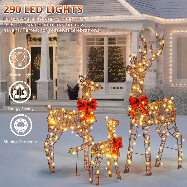 3-Piece Lighted Christmas Reindeer Family Set Outdoor Decorations, Weather Proof Rattan Deer Family Set… image 2