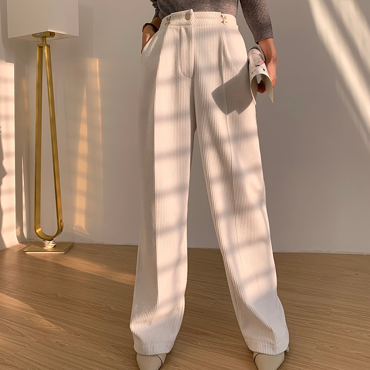 Title 4, Pantalon large en velours blanc taille haute po...