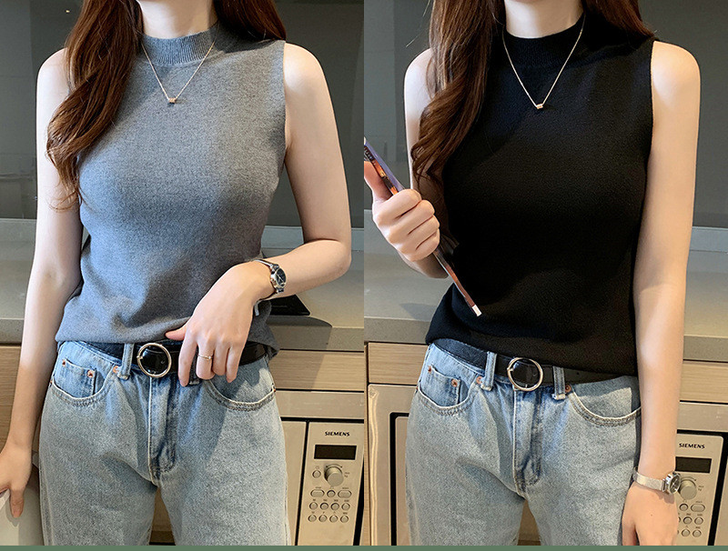 Women's White Vest Half High Neck Bottoming Shirt Sweater