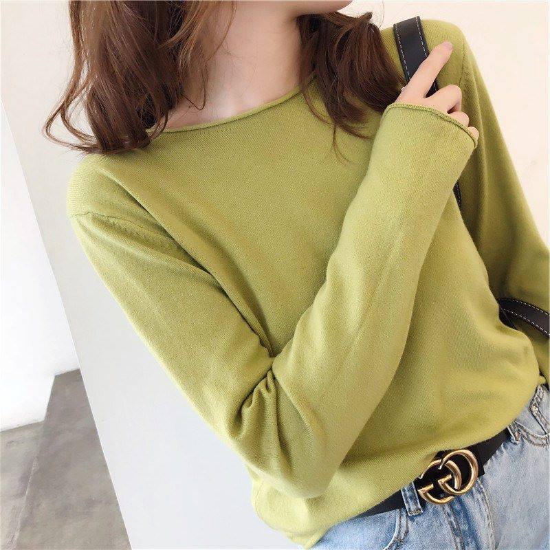 Title 2, Womens Fashion V-neck Knit Thin Long-sleeved T...