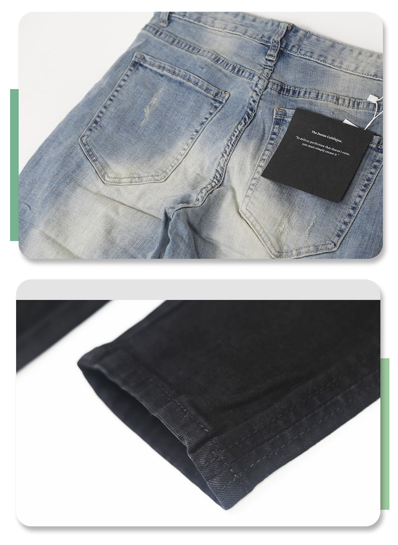 Pure Black Stretch Jeans With Holes For Men