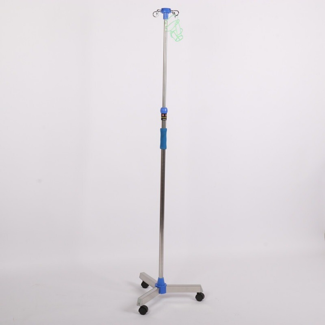 Portable IV Pole Drip Bag Stand Intravenous Silver Foldable Wheel — image 5
