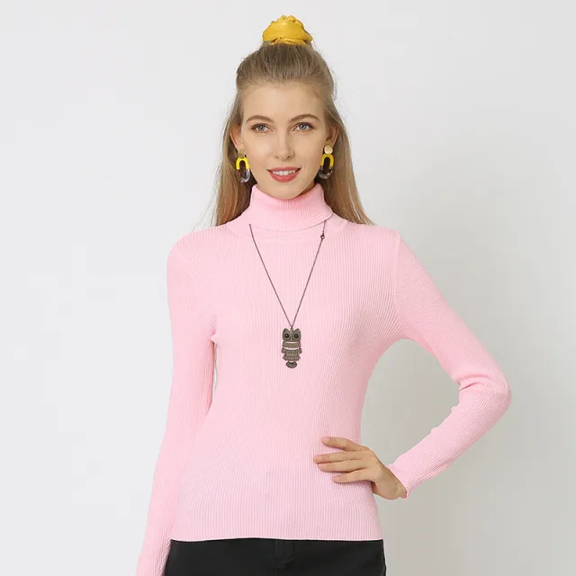 Solid Color Bottoming Shirt Knitted Sweater Turtleneck Sweater Pink - Shop at LoveMi