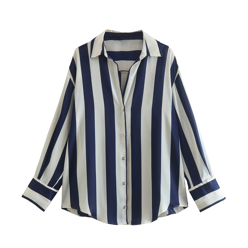 Title 3, Printed Striped Satin Draped Shirt