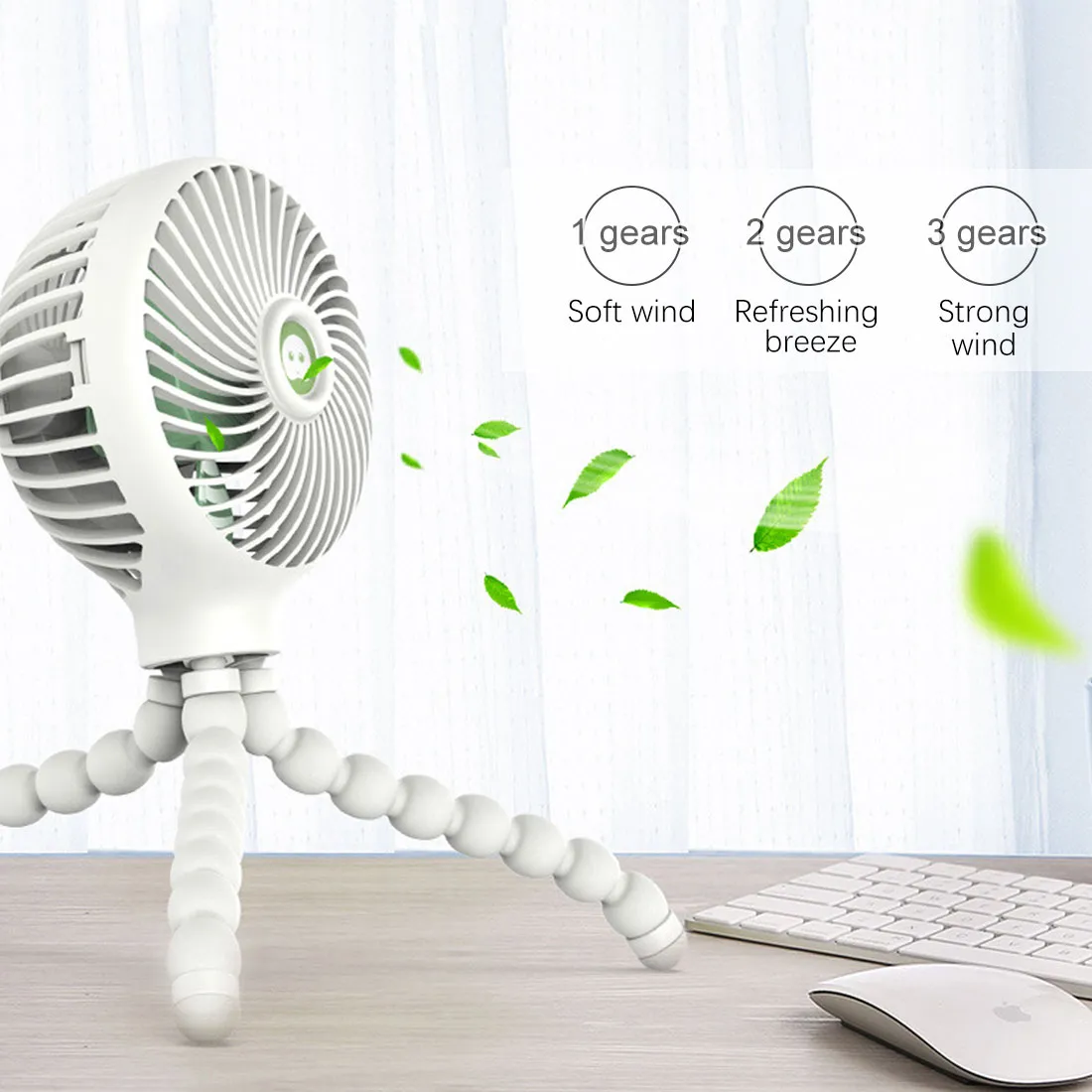 Octopus Deformed Folding Fan New USB Charging Mini Handheld Stroller Bed Small Fan Portable – image 3