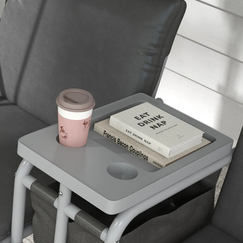 2-Seater Outdoor Porch Swing With Canopy And Table, Patio Swing Chair For Garden, Poolside, Backyard, Gray