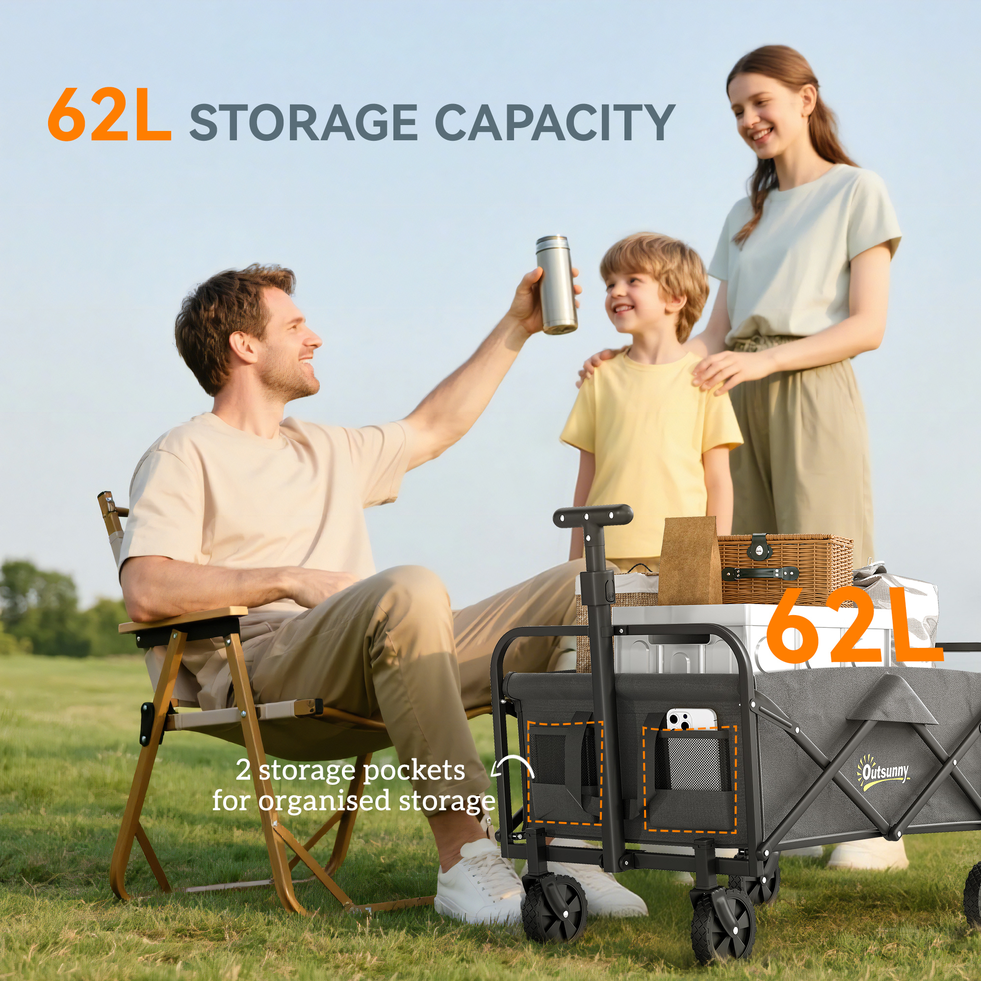 62L Festival Handcart With Wheels, Garden Folding 120kg Heavy Duty Foldable — image 6