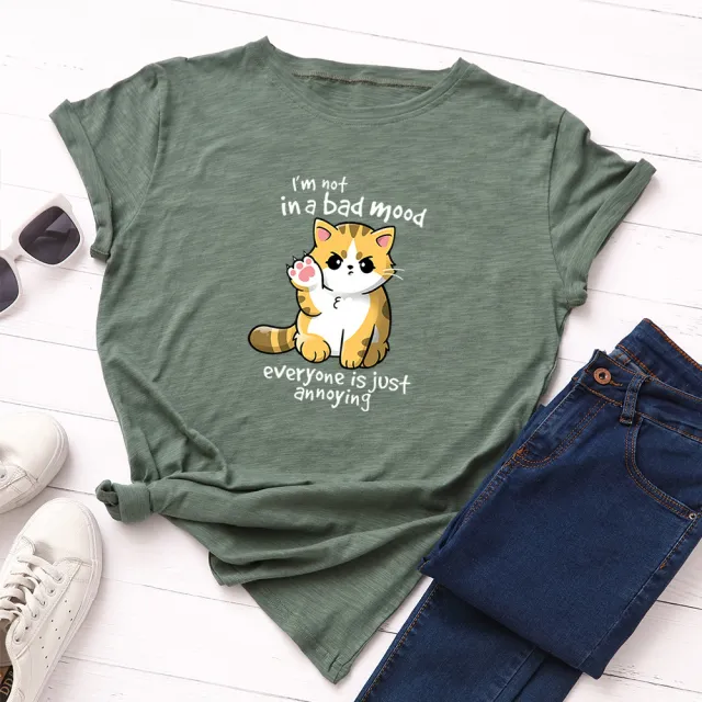 Women's Loose Round Neck Short sleeved Cotton T shirt Women's Top Army Green - Shop at LoveMi