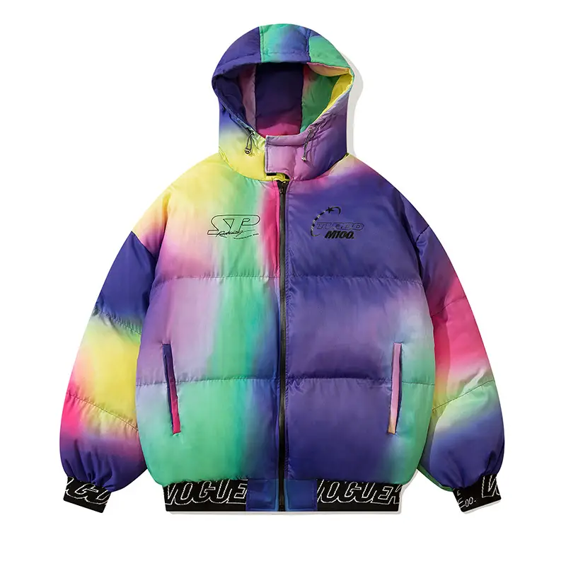 American Retro Gradient Rainbow Tie Dyed Hooded Cotton Coat
