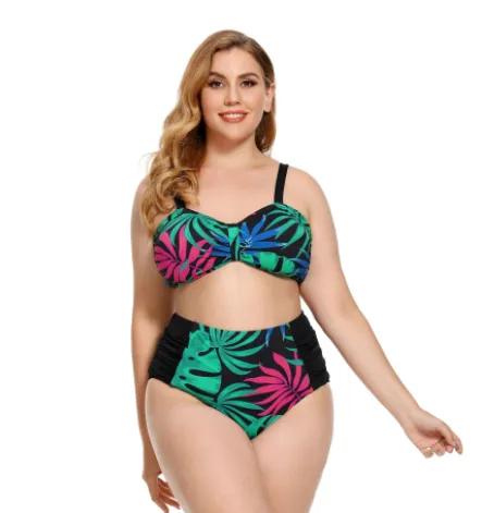 Plus Size Ruched Bikini Floral Printed Swimsuit Europe And America Floral - Shop at LoveMi
