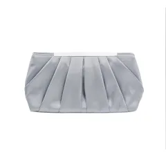 Ladies' Pleated Satin Dinner Clutch Bag - Silver - View 1