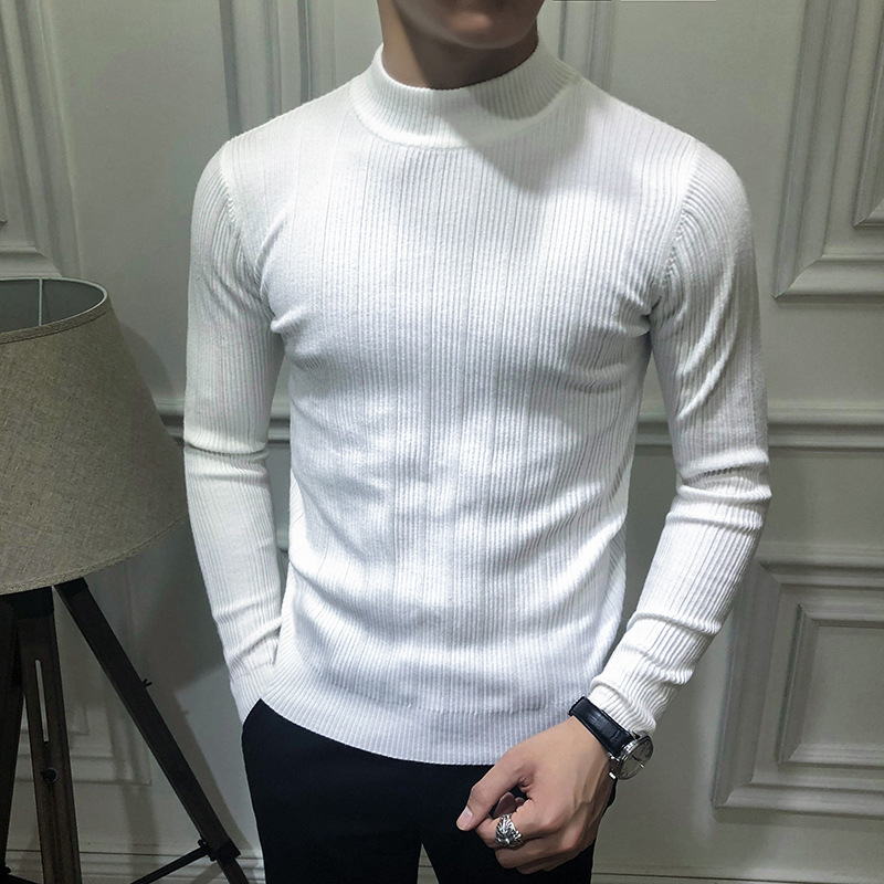 Striped All-match Men's Half-high Neck Long-sleeved Sweater