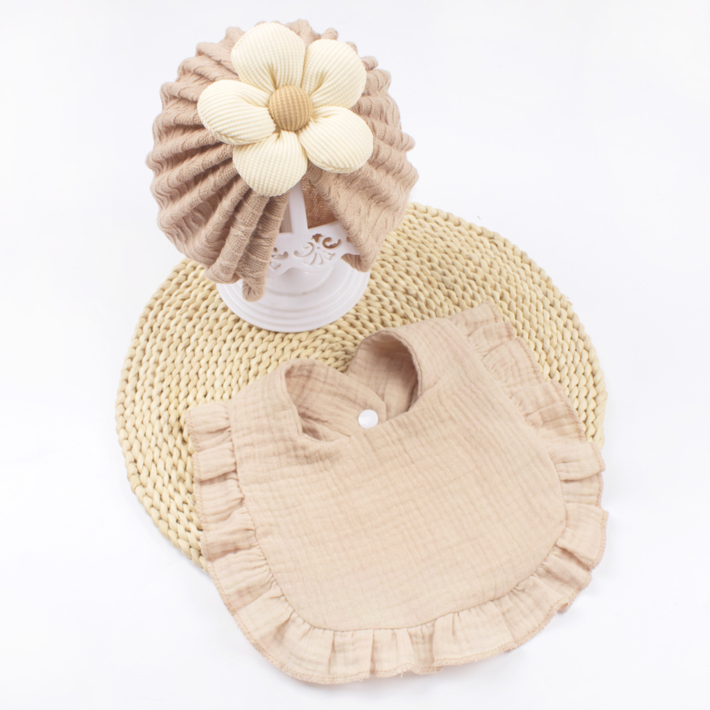 Newborn Baby Hat & Bib Set - Muslin Drool Bibs With Frilly Trim  Soft Organic Cotton Bonnet Bandana Drooling Accessories For Infants — foto 7