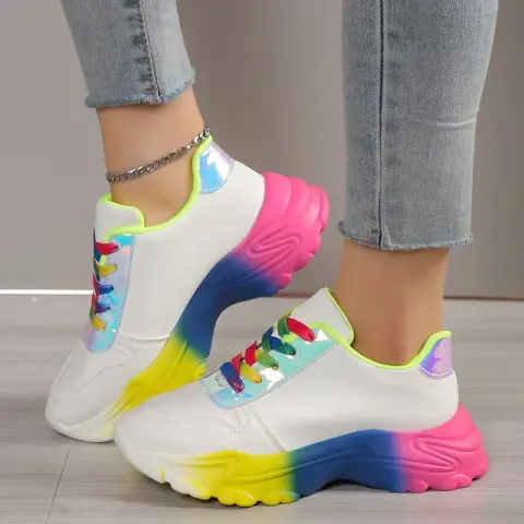 INS Style Rainbow Color Sports Shoes for Women Thick