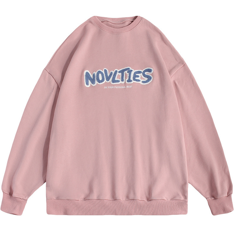 New Round Neck Flocking Towel Embroidered Plus Fleece Sweater