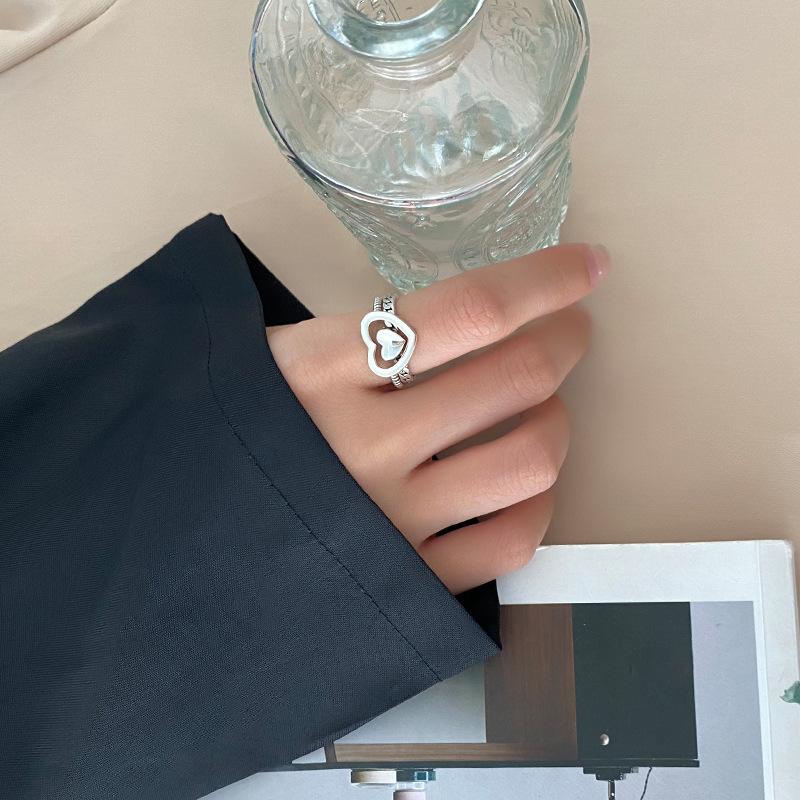Ins Cold Wind Love Double Wear Method S925 Silver Ring