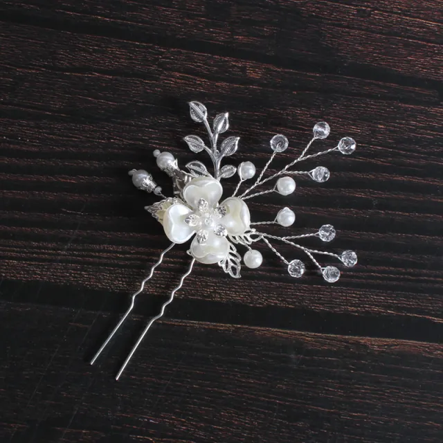 Korean Style Bridal Headdress Pearl Flower Leaf Fork Silver - Shop at LoveMi
