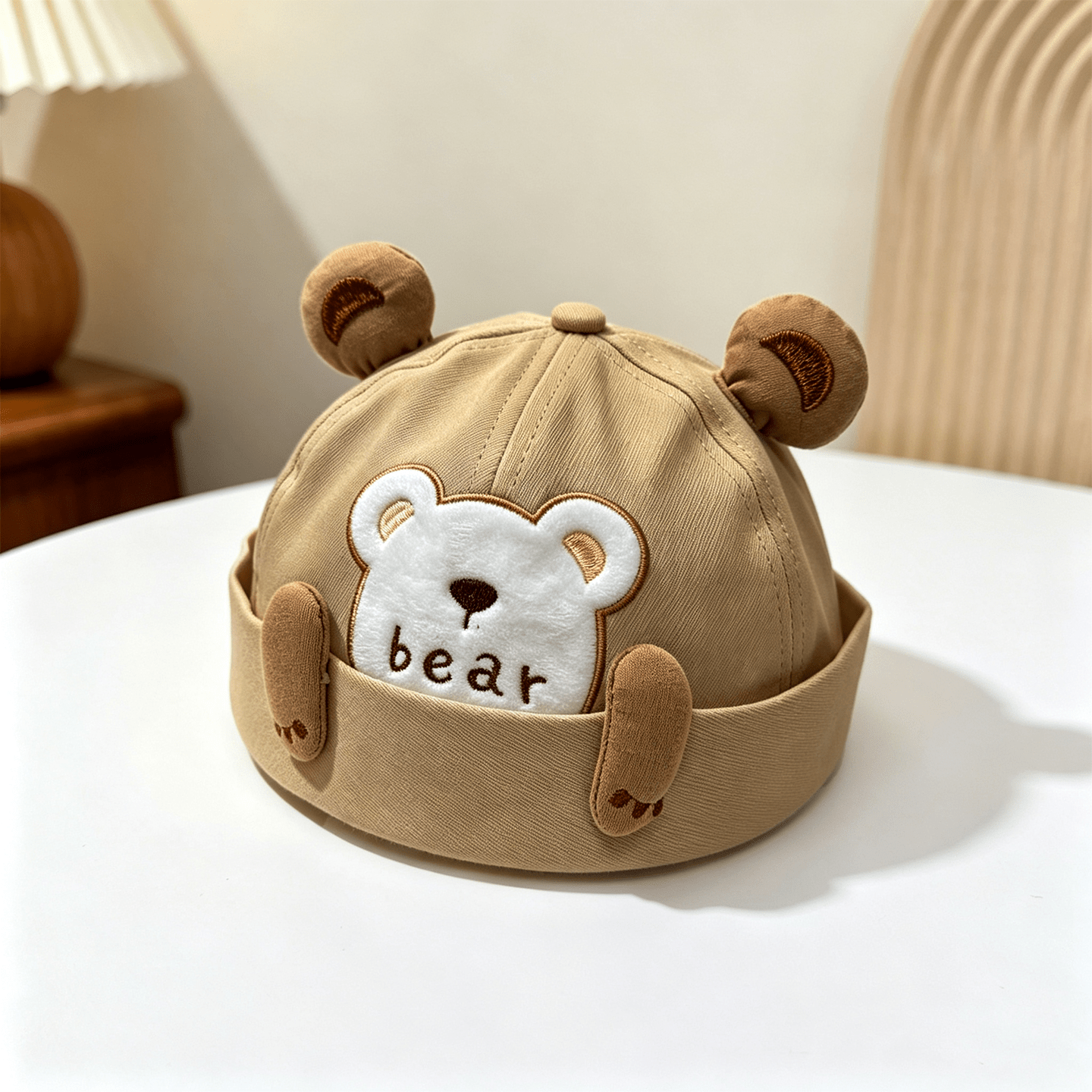 Summer Boys And Girls' Cartoon Plush Bear Three-dimensional Bear Ears Soft Top Versatile Style Baby Landlord Hat Suitable For Taking Photos And Going Out