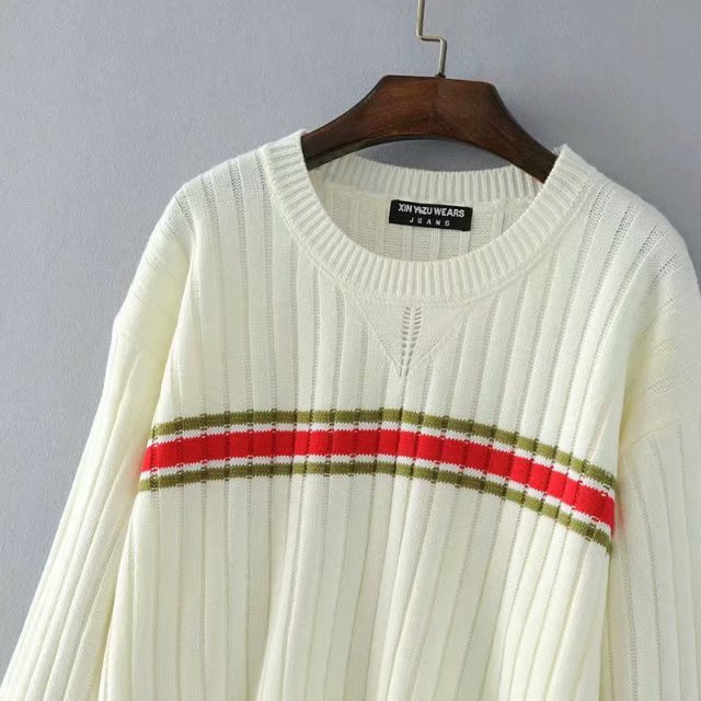 Title 10, Retro Colorblock Loose Long-sleeved Knitted Swe...