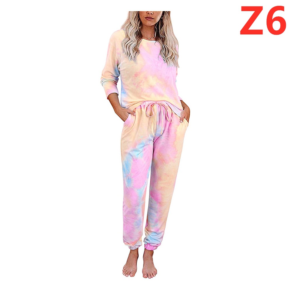 Winter Tie-dye Printed Pajamas With Long Sleeves And Long Trousers