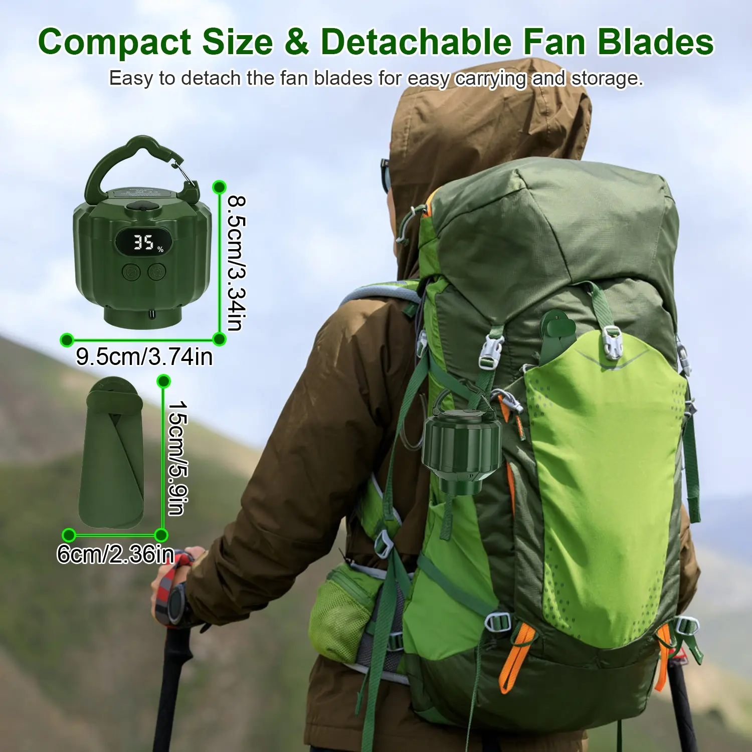 3-in-1 Camping Fan With LED Lantern, Hanging