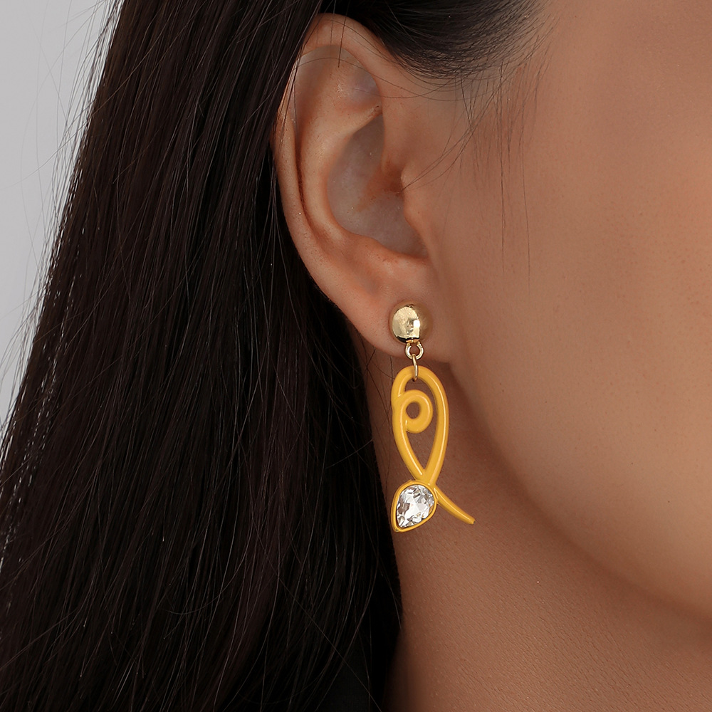 Cute Acrylic Yellow Spray Paint Fishtail Water Drop Line Earrings Fashion Diamond Earrings