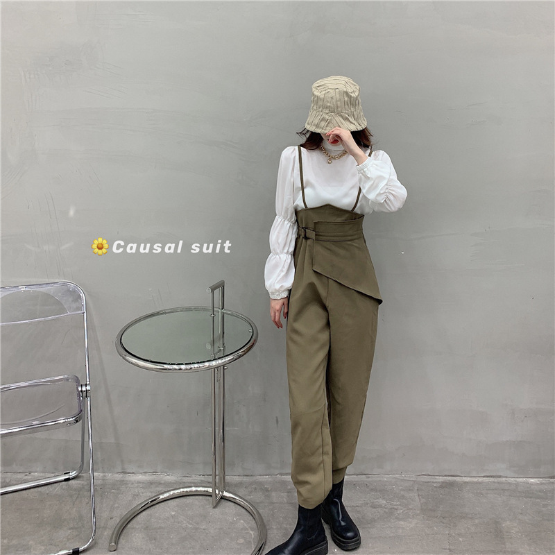 Horse Riding Design Sense Overalls Round Neck Age-reducing Puff Sleeve Shirt