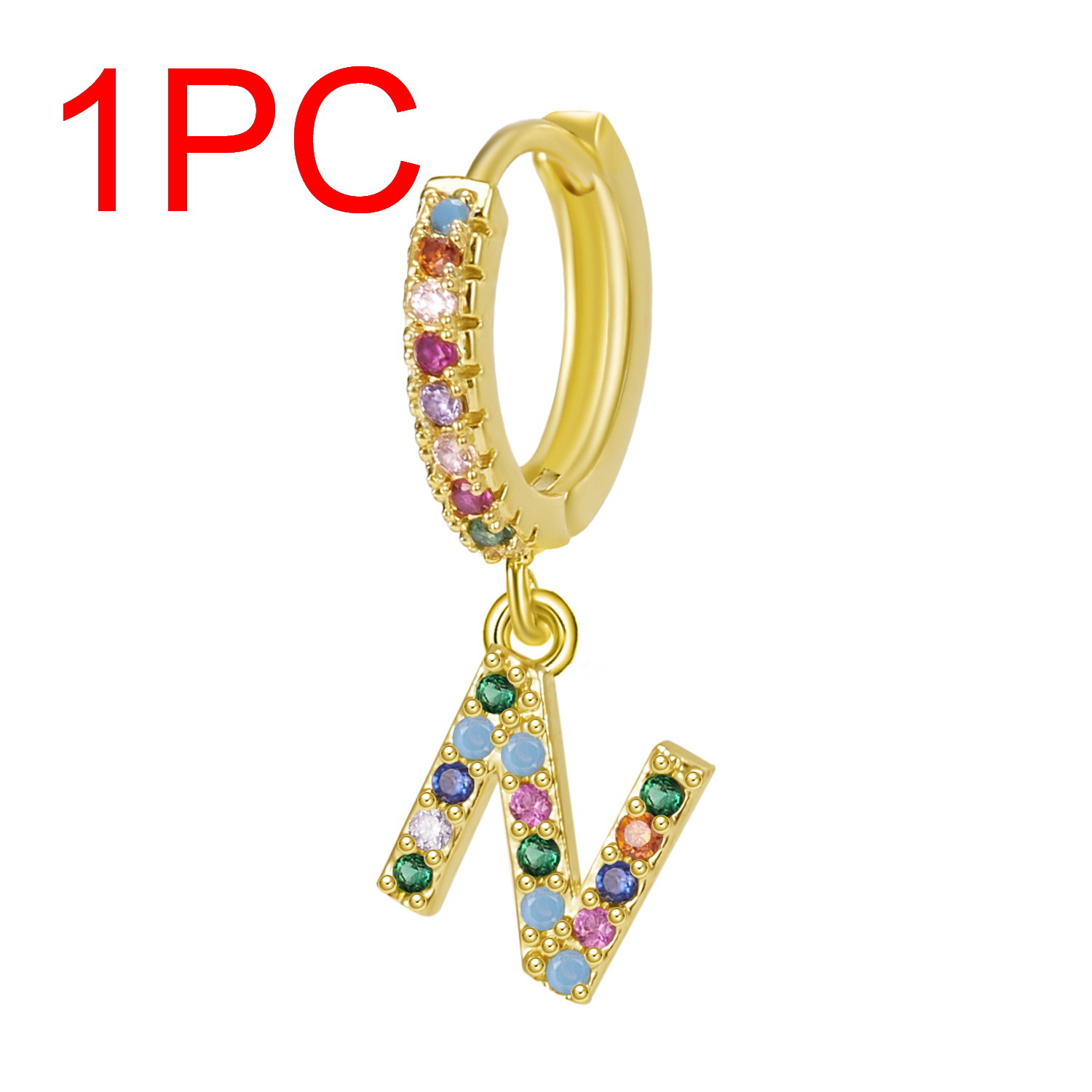 Fashion English Alphabet Colorful Zircon Earrings