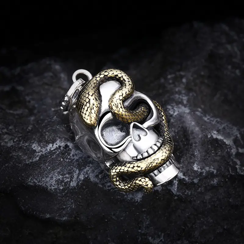 Men's Fashion Personality Sterling Silver Python Skull Pendant