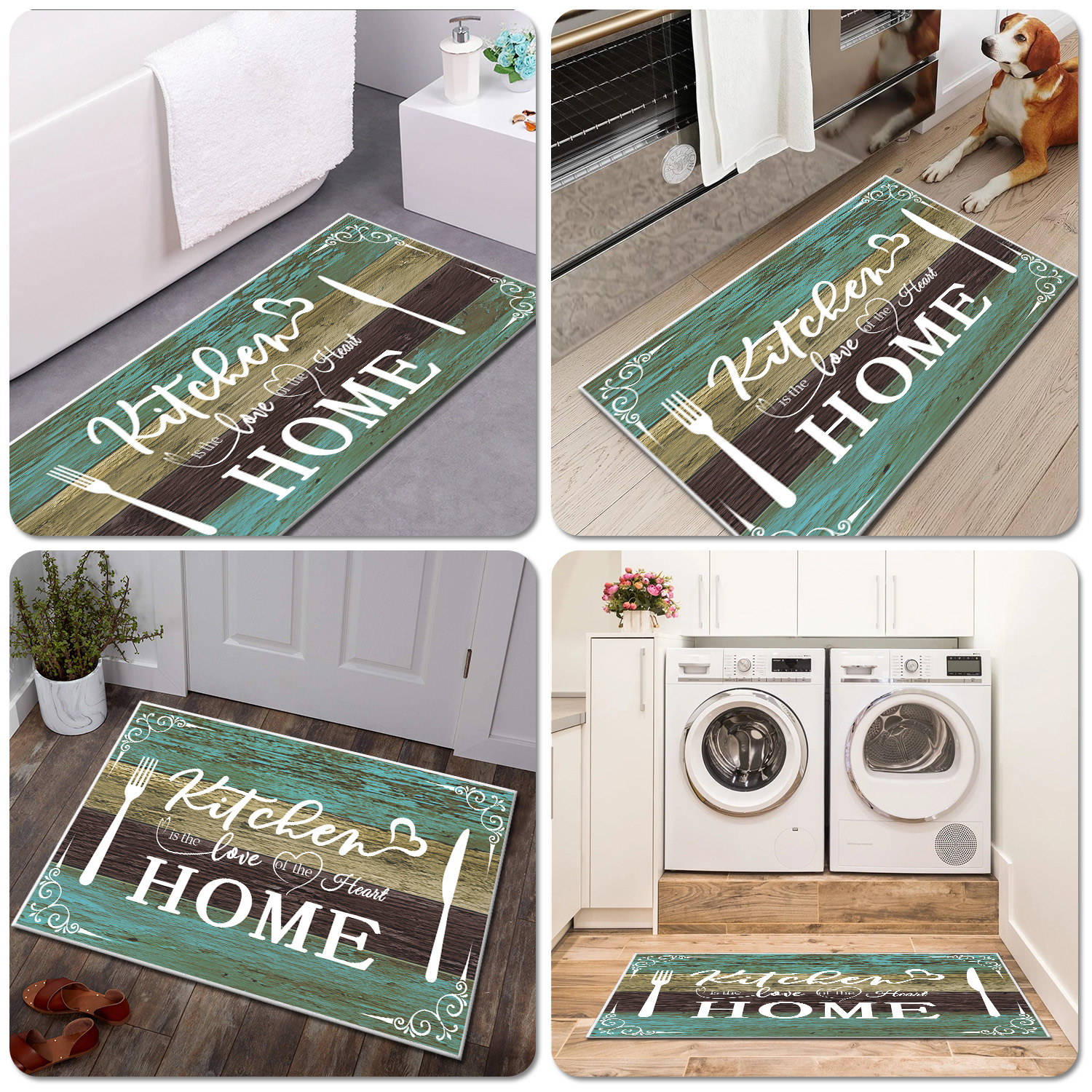 Boho Kitchen Rug Sets 2 Pieces, Washable Kitchen Mats For Floor, Non Slip Soft Kitchen Area Rug Floor Mat For Kitchen, Laundry Room And Hallway Teal, 20''X32''  20''X48'' 5