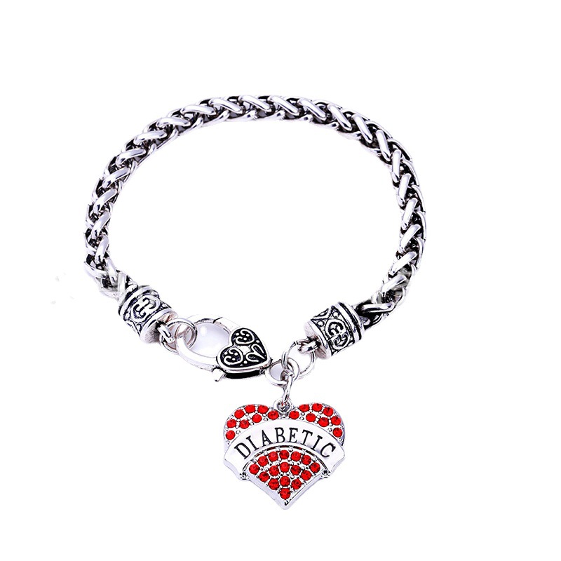 Title 5, Zinc Alloy Diamond Heart-shaped DIABETIC Bracelet