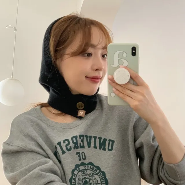 Warm Neck Protector Solid Color Hooded Hat Black - Shop at LoveMi