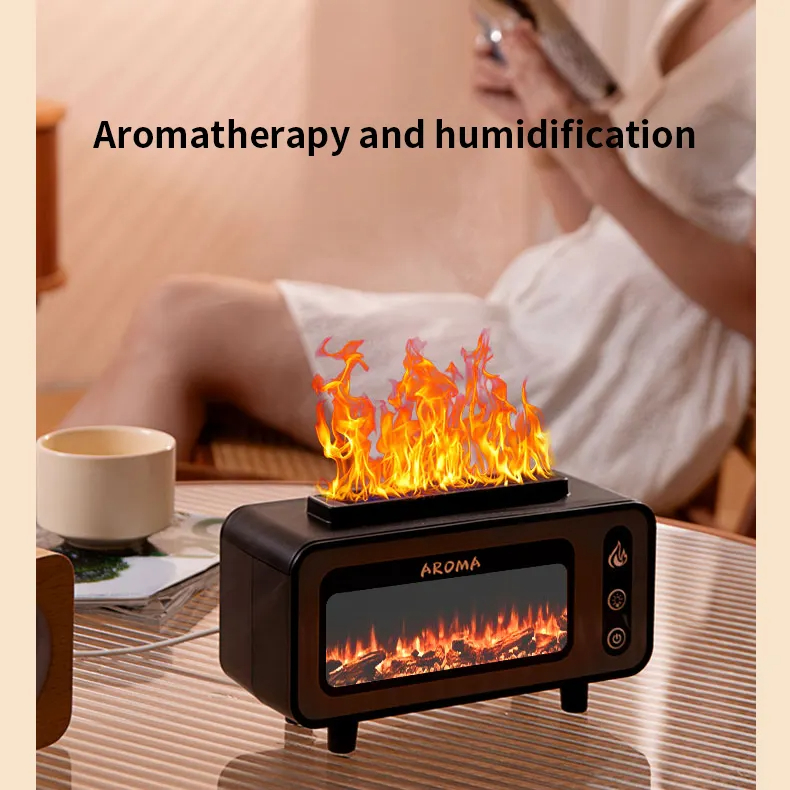 New Design Ultrasonic Flame Humidifier 200ml Simulated Fireplace 3D Fire Aroma Diffuser Colorful Light Essential Oil Diffuser For Bedroom — foto 5
