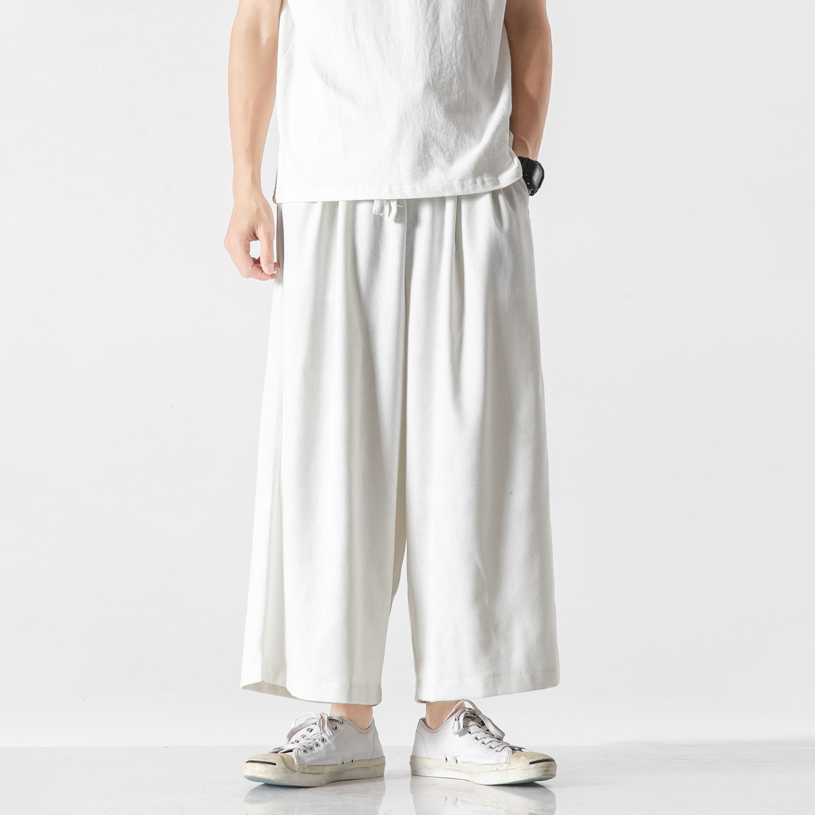 Title 6, Pantalon court large en lin, coton et lin