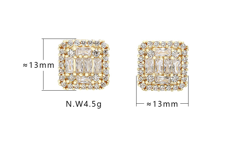 Simple Inlaid Zircon Square Stud Earrings Elegant Women