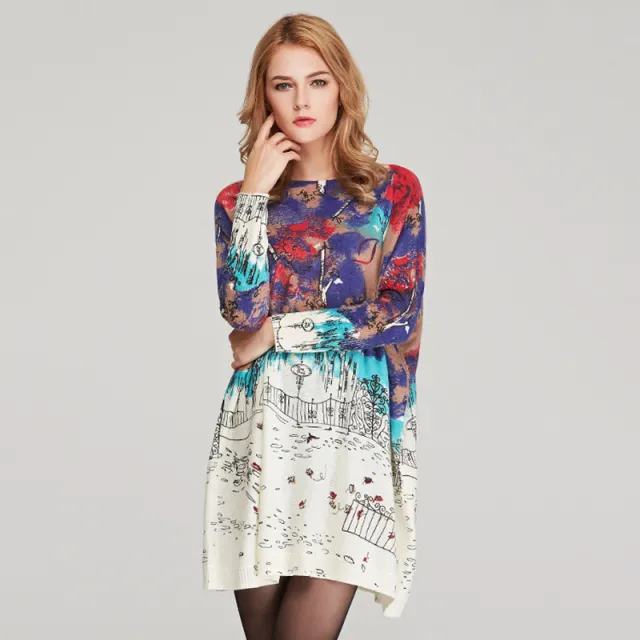 Large Size Women's Knit Sweater Women Loose Print White - Shop at LoveMi
