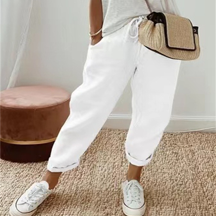 Women's Fashion Cotton Linen Solid Color Casual Pants - Picture 9 of 9