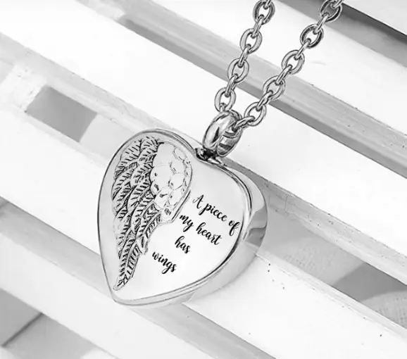 Jewelry Commemorative Pet Ashes Necklace Stainless Steel Heart-shaped Angel Wings Urn Pendant
