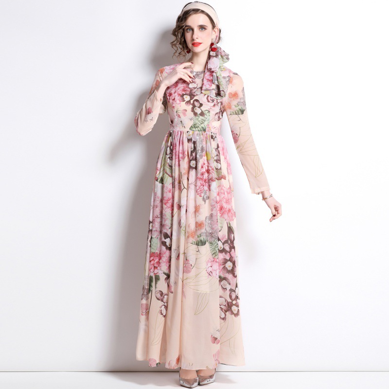 Chiffon Print Long Sleeve Swing Dress, picture 5 of 5