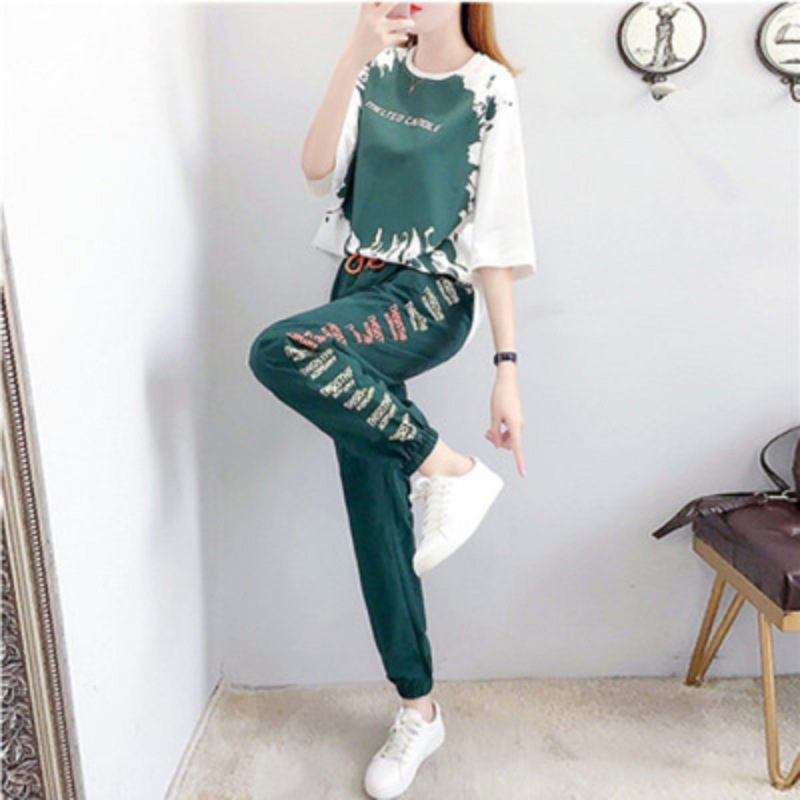 Casual Sports Suit Women's Summer Loose Harem Trousers Short-sleeved T-shirt